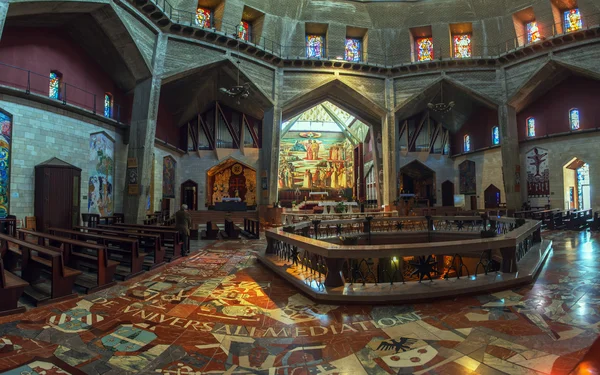 Panorama - Interior de la Iglesia de la Anunciación, Nazaret — Foto de Stock