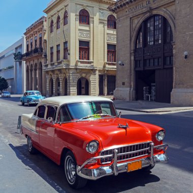 Vintage kırmızı taksi Araba, havana, Küba