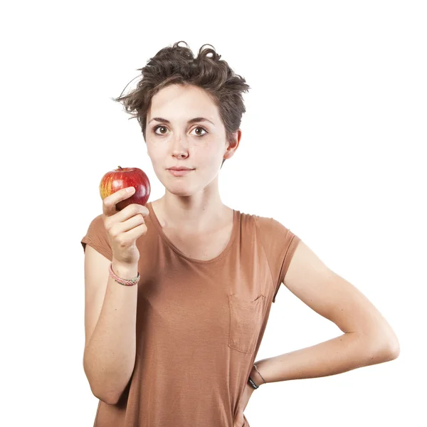 Retrato de menina bonita com uma maçã — Fotografia de Stock