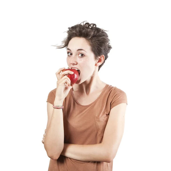 Portret van mooi meisje met een apple — Stockfoto