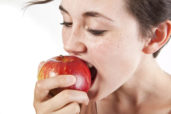 Portrait of beautiful girl with an apple — Stock Photo, Image