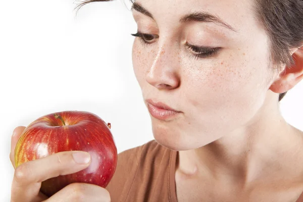 Portrait of beautiful girl with an apple — Stock Photo, Image