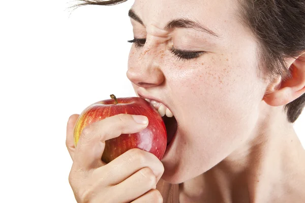 Portrait of beautiful girl with an apple — Stock Photo, Image