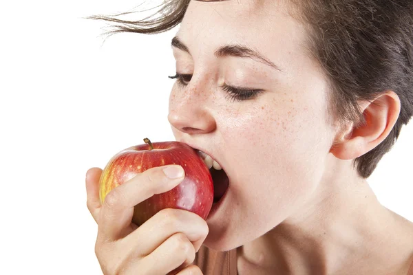 Retrato de menina bonita com uma maçã — Fotografia de Stock