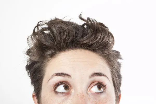 Close up portrait of a woman looking up — Stock Photo, Image