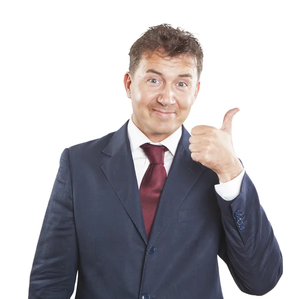 Hombre de negocios sonriente con el pulgar hacia arriba —  Fotos de Stock