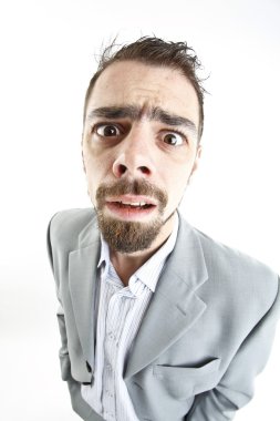 Çılgın genç iş adamı yüz ifadeleri