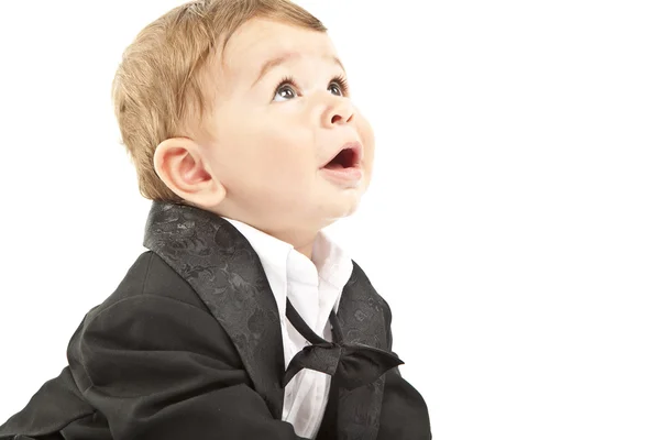 Cute little baby with dinner jacket — Stock Photo, Image