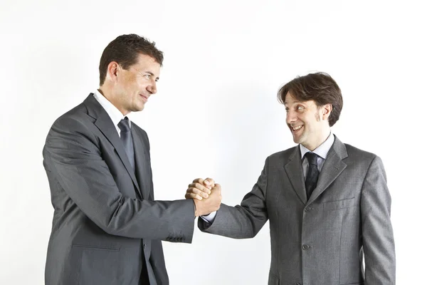 Два бізнесмени рукостискають ізольовані на білому — стокове фото
