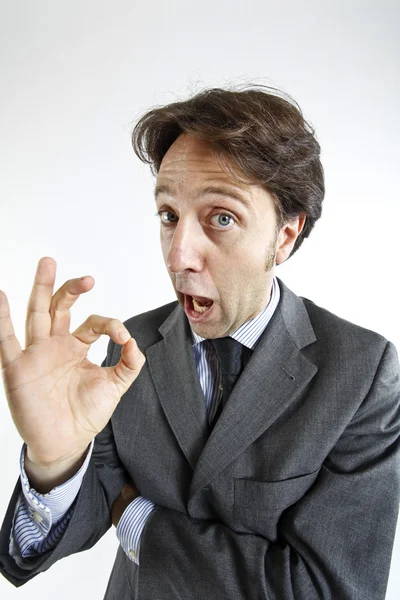 Hombre de negocios feliz con buen gesto, aislado en blanco — Foto de Stock