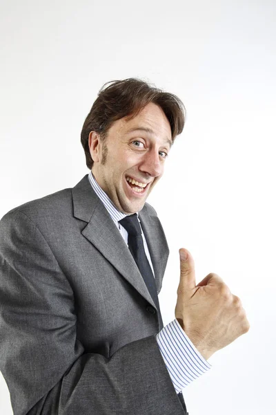 Feliz homem de negócios sorridente com o polegar para cima — Fotografia de Stock