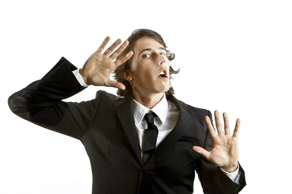 Young businessman crushed on a glass — Stock Photo, Image