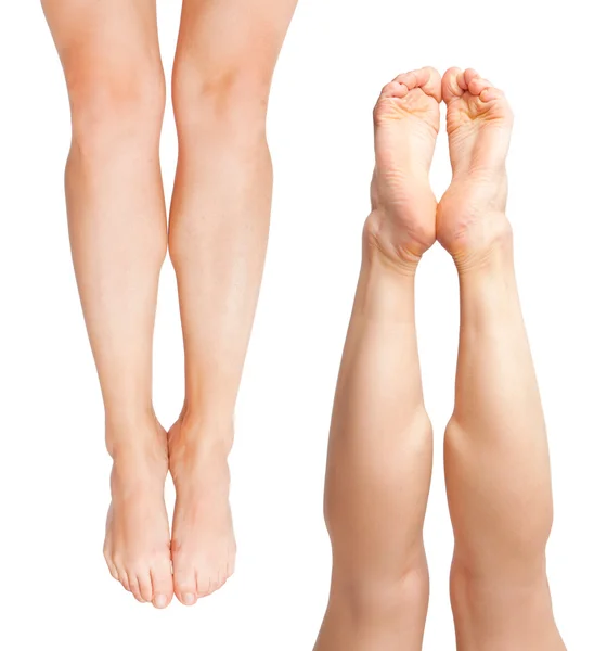 Δύο ζεύγος πόδια όμορφη γυναίκα που απομονώνονται σε λευκό — Φωτογραφία Αρχείου