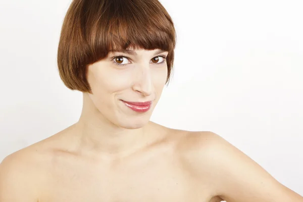 Hermoso retrato de mujer sana sobre fondo blanco — Foto de Stock