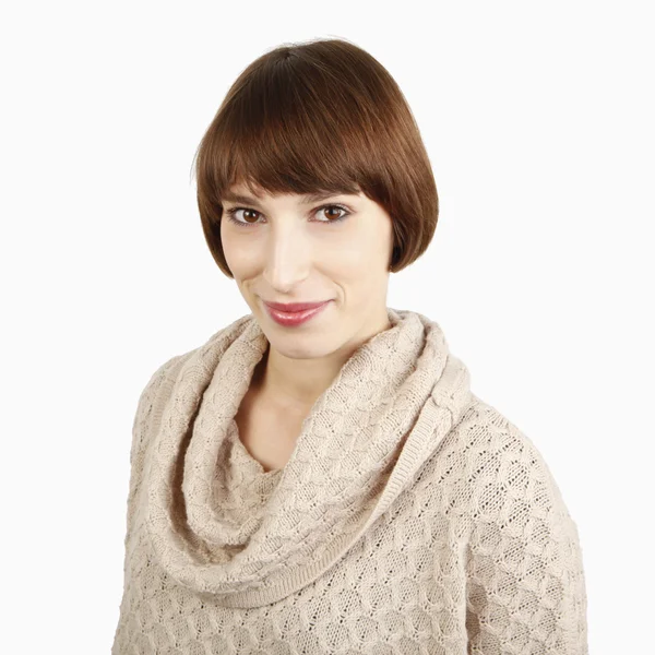 Smiling young woman portrait isolated over a white background — Stock Photo, Image