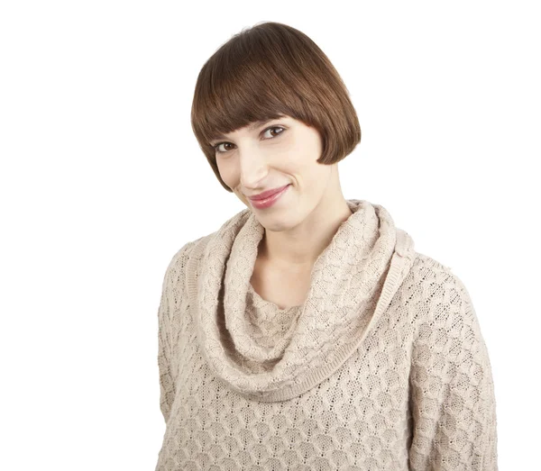 Retrato sonriente de mujer joven aislado sobre un fondo blanco — Foto de Stock