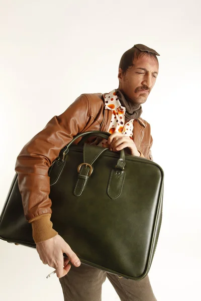 Ladrón de bancos con maleta vintage —  Fotos de Stock
