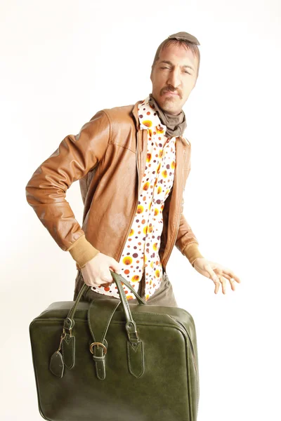 Bank robber with vintage suitcase — Stock Photo, Image