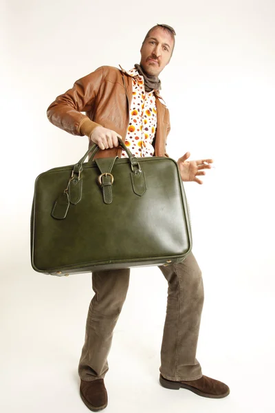 Bank robber with vintage suitcase — Stock Photo, Image