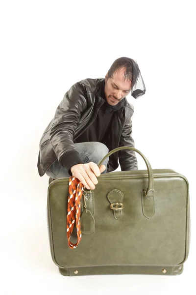 Bank robber with vintage suitcase — Stock Photo, Image