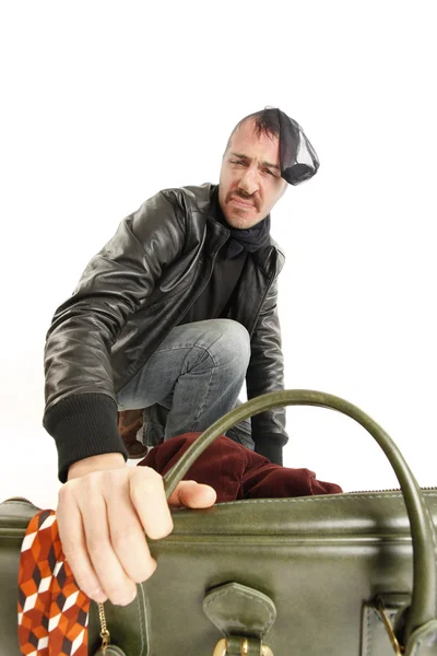 Bank robber with vintage suitcase — Stock Photo, Image