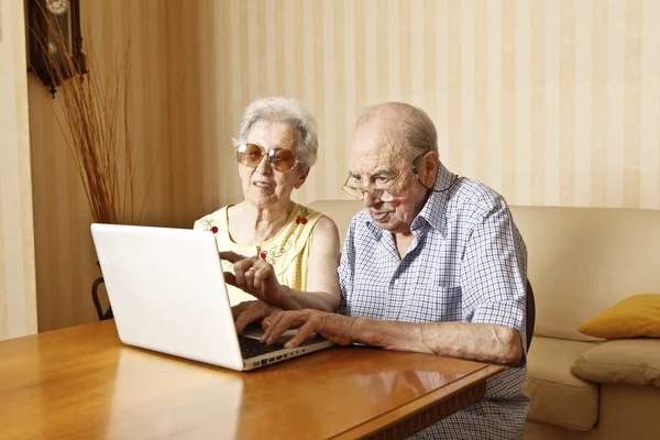 Pasangan lansia dengan laptop — Stok Foto