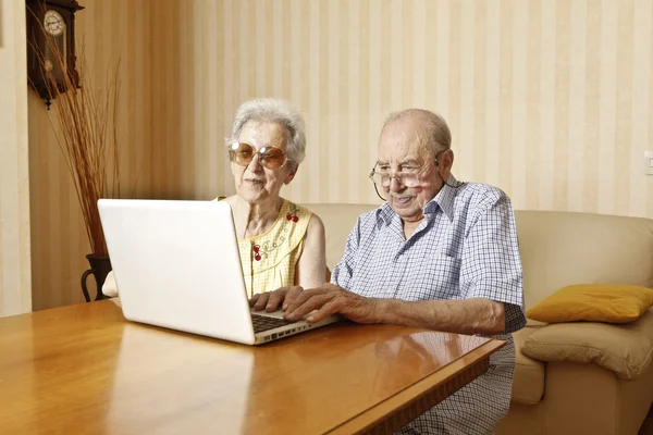 Pasangan lansia dengan laptop — Stok Foto
