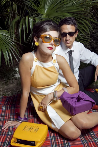 Fashion portrait of retro sixties style young couple — Stock Photo, Image