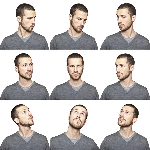 Series of young man's funny portrait looking to each other — Stock Photo, Image