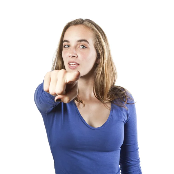 Young woman pointing at you! — Stock Photo, Image