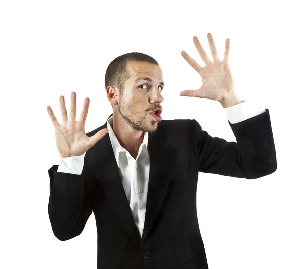 Young man crushed on glass — Stock Photo, Image