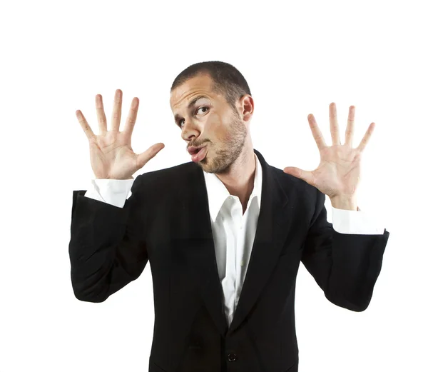 Young man crushed on glass — Stock Photo, Image