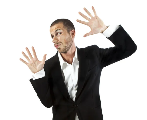 Young man crushed on glass — Stock Photo, Image