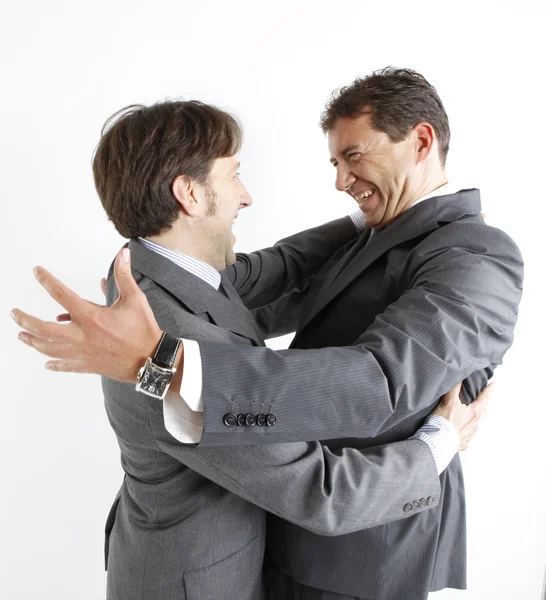 Two businessmen happy seeing each other isolated on white Stock Picture