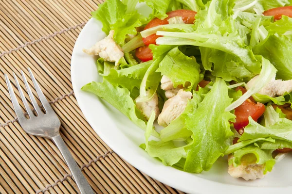 Fresh salad with chicken and tomatoes — Stock Photo, Image