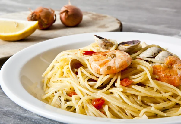 Skaldjur marinara spaghetti — Stockfoto