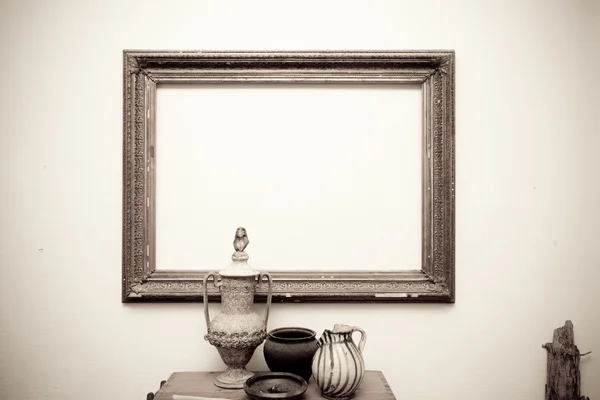 Vintage frame with pots — Stock Photo, Image