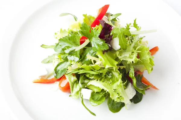 Grüner Salat mit Feta-Käse, Tomaten und Paprika — Stockfoto