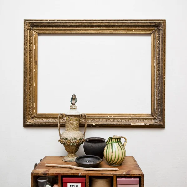 Vintage frame with pots — Stock Photo, Image