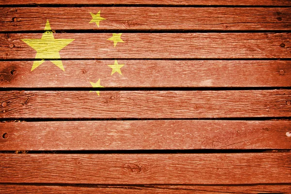 China, bandeira chinesa pintada no fundo da prancha de madeira velha — Fotografia de Stock