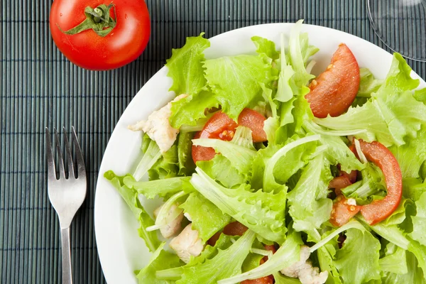 Frischer Salat mit Hühnchen und Tomaten — Stockfoto