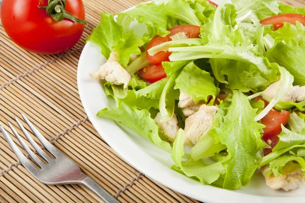 Fräsch sallad med kyckling och tomat — Stockfoto