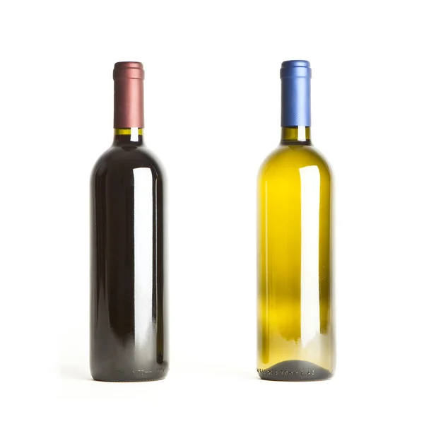 Red and white wine bottles on white background — Stock Photo, Image