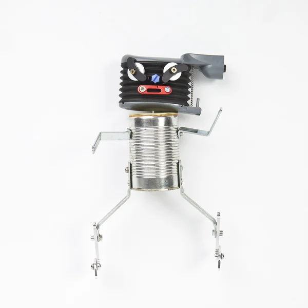 Cute funny robot toy made of garbage. recycling waste — Stock Photo, Image