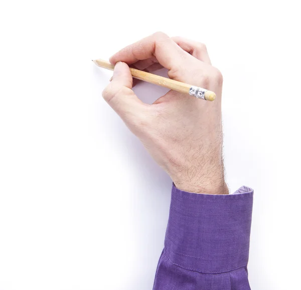 Man de hand met pancil schrijven over leeg Witboek — Stockfoto