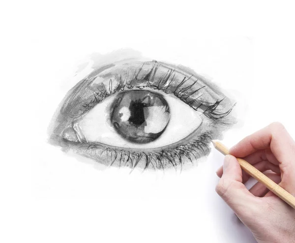 Drawing eye with pencil — Stock Photo, Image