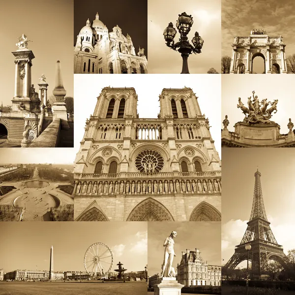 Collage paris de los monumentos y monumentos más famosos — Foto de Stock