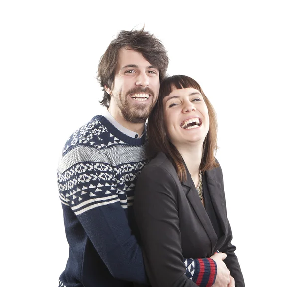 Retrato de una feliz pareja joven sobre fondo blanco — Foto de Stock