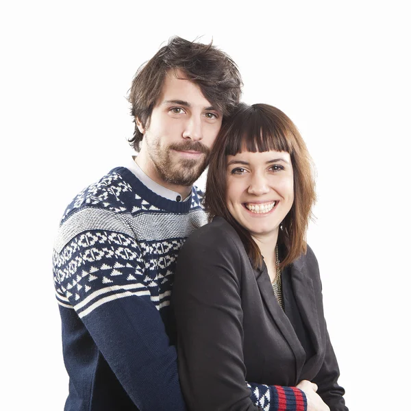 Portrait of a happy young couple against white background — Stock Photo, Image