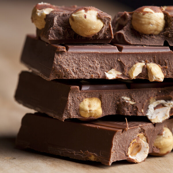 Chocolate with hazelnuts Stock Photo